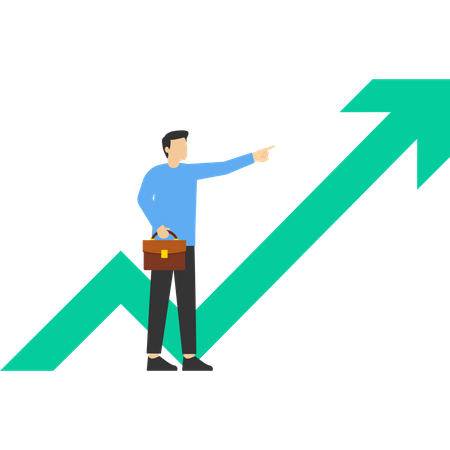 Smart businessman putting last piece of jigsaw puzzle to solve growth arrow metaphor  Illustration