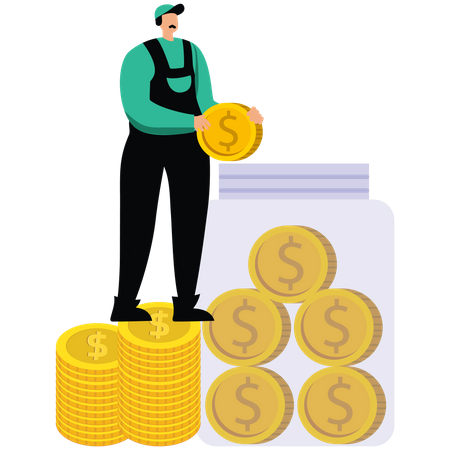 Smart businessman putting money in jar  Illustration