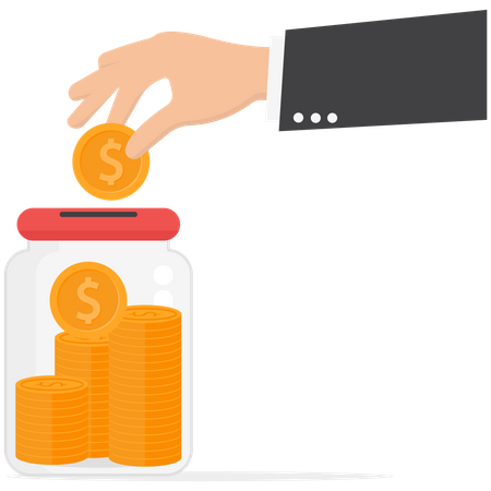 Smart businessman putting money in jar  Illustration