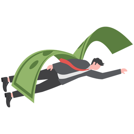 Smart businessman riding flying banknote money  Illustration