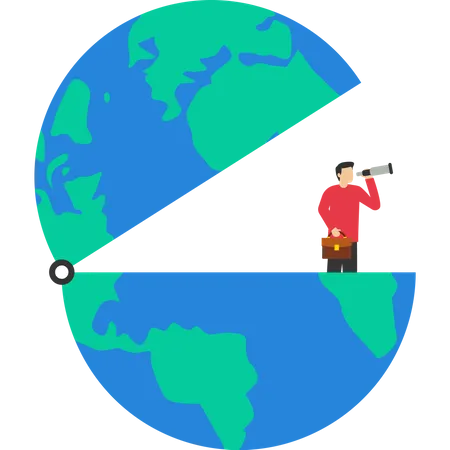 Smart Businessman Standing On Globe Businessman Using Telescope To See Future Vision Or Opportunity Globalization Global Business Vision World Economy Or Business Opportunity Concept Illustration