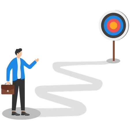 Smart businessman standing on the point looking to go the target  Illustration
