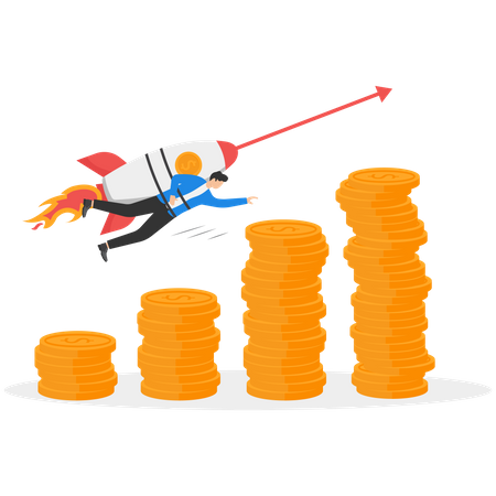 Smart businessman takeoff with rocket flying  Illustration