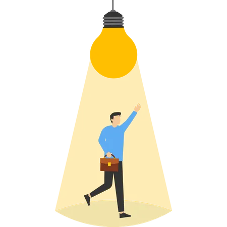 Innovation Solution To Solve Problem Or Brainstorming Concept Creativity Or Imagination For Business Success Thinking Idea Smart Businessman Thinking Under Bright Light Bulb Inspiration Illustration