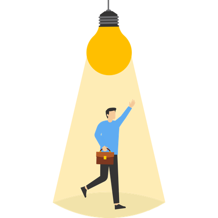 Smart businessman thinking under bright light bulb  Illustration