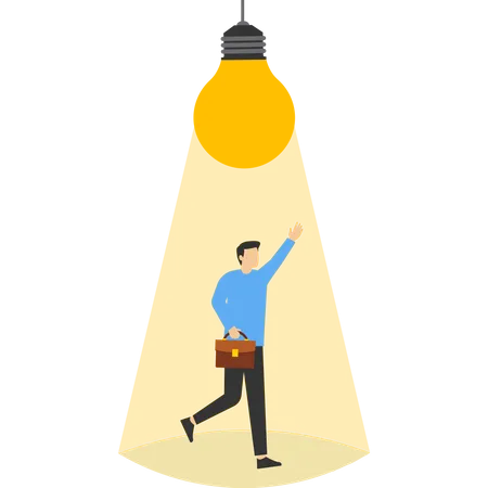 Smart businessman thinking under bright light bulb  Illustration