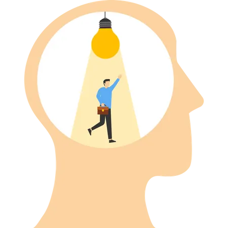 Smart Thinking Creative Mindset Or Emotional Intelligence Smart Thinking Or Psychology Concept Of Wisdom Or Intuition In Genius Brain Smart Businessman Turning On Light Bulb Idea In His Genius Head Illustration