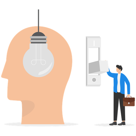 Smart businessman turns off idea light bulb  Illustration
