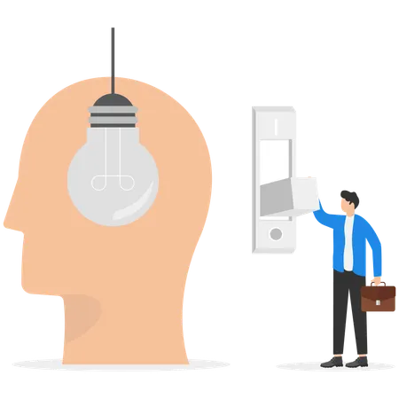 Smart businessman turns off idea light bulb  Illustration