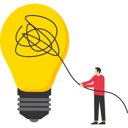 Smart businessman uncover messy business idea light bulb or simplification problem Illustration