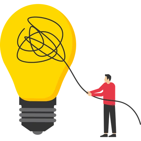 Smart businessman uncover messy business idea light bulb or simplification problem  Illustration