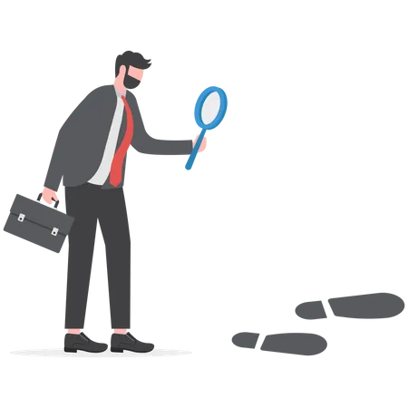 Business Success Footprint Aim High Growth And Surpass With Bigger Steps Or Career Path Or Working Skill Development Concept Smart Businessman Using Magnifying Glass Investigating Bigger Foot Steps Illustration