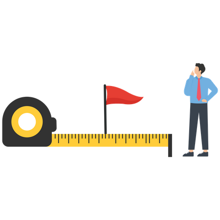 Smart businessman using measuring tape to measure and analyze distance from target  Illustration