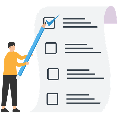 Smart businessman using pen to check on project list checkbox marked as completed  イラスト