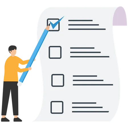 Smart businessman using pen to check on project list checkbox marked as completed  Illustration