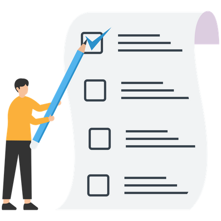 Smart businessman using pen to check on project list checkbox marked as completed  Illustration