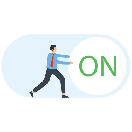 Smart businessman will press the switch button  Illustration
