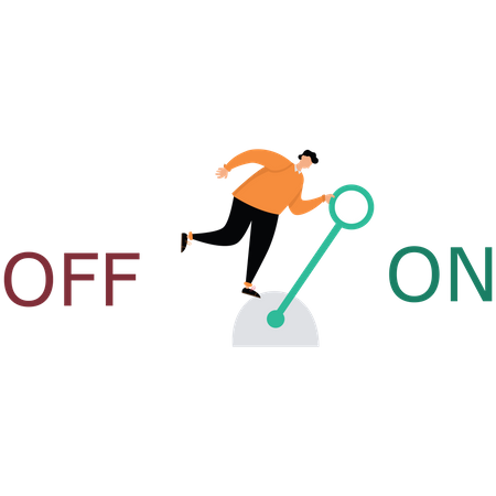 Smart businessman will press the switch button  Illustration
