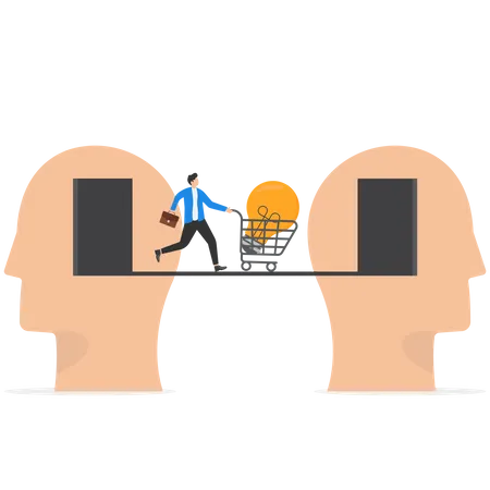 Businessman Bringing Light Bulb From Human Brain Head To Another Exchange Idea From Brainstorm To Get New Solution To Solve Problem Sharing Knowledge Creativity And Innovation Concept Illustration