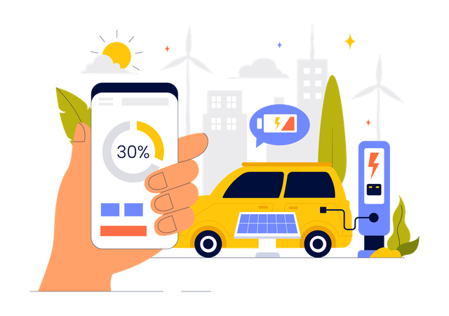 Smart Car Battery Charging  Illustration