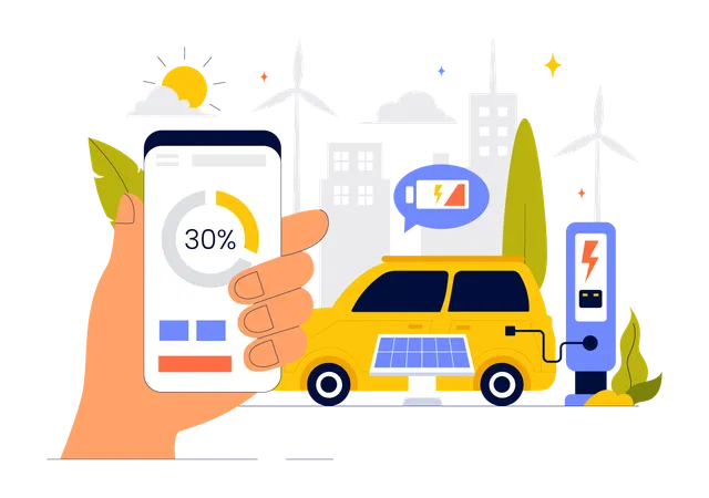 Smart Car Battery Charging  Illustration