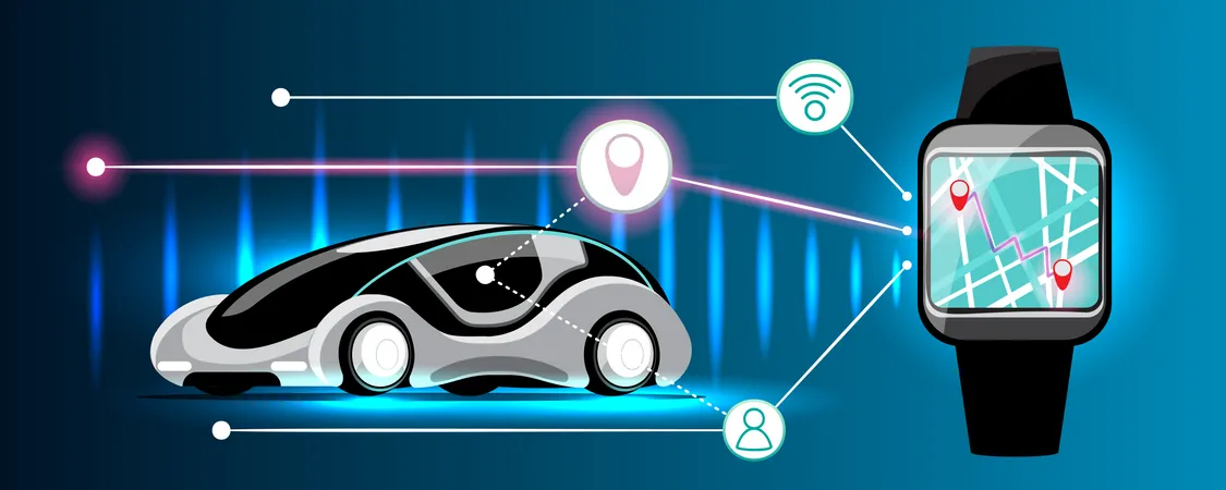 Smart Car connected with smart watch  Illustration