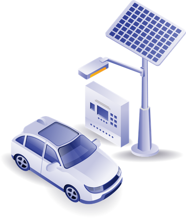 Smart car is charging through solar electricity  Illustration