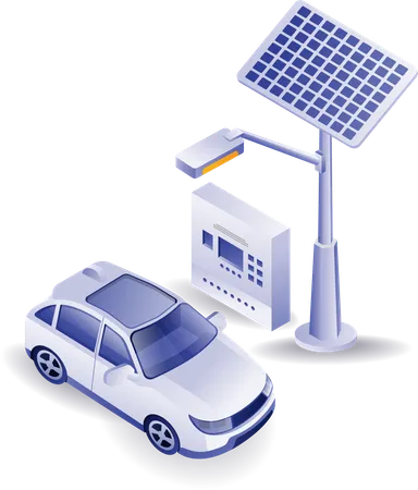 Smart car is charging through solar electricity  Illustration