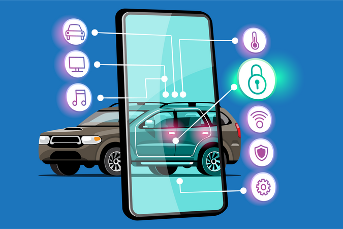 Smart car with smart app Illustration