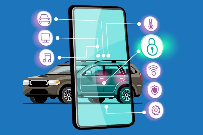 Smart car with smart app  Illustration
