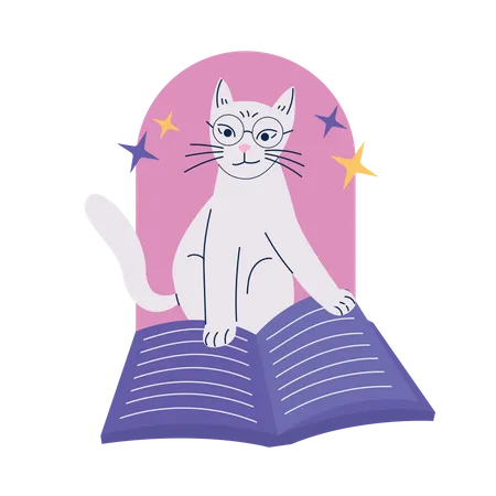 Smart cat reading book Illustration