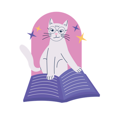 Smart cat reading book  Illustration