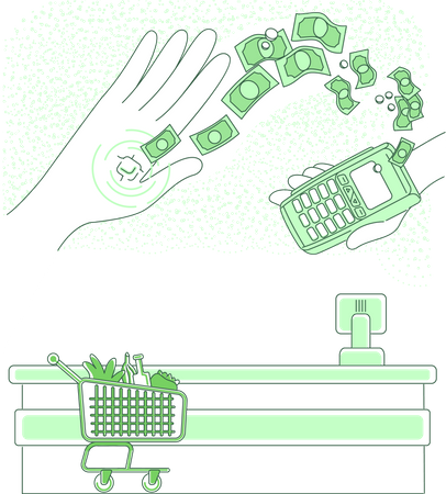 Intelligenter Chip in menschlicher Hand eingebettet  Illustration