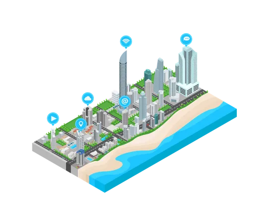 Illustration Of Urban Map With Icon In Isometric Style Illustration