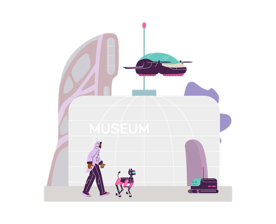 半円形の建物のあるスマートシティ  イラスト