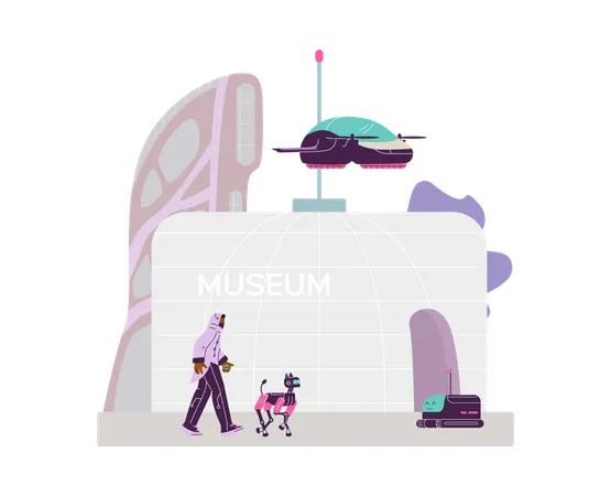 半円形の建物のあるスマートシティ  イラスト