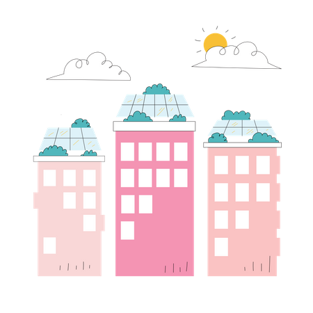 Smart city with solar panel  Illustration