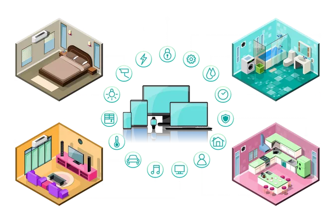 Smart connection with smart home Illustration