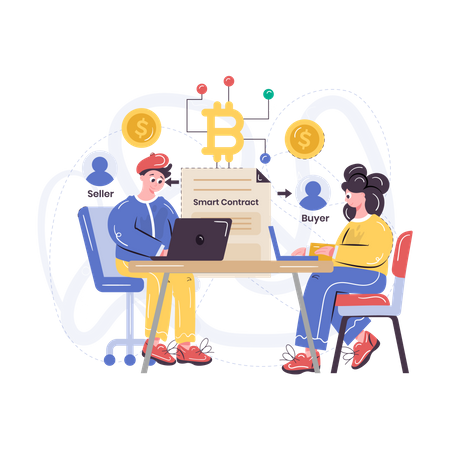 Smart-Contract-Entwickler arbeiten zusammen  Illustration