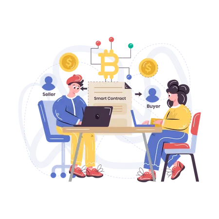 Smart-Contract-Entwickler arbeiten zusammen  Illustration