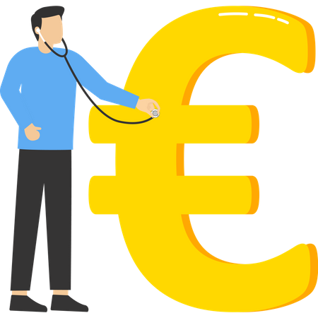 Smart doctor with stethoscope to listen and analyze Euro money symbol  Illustration