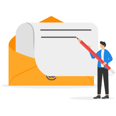万年筆を持ってメールの封筒を開ける賢い起業家  イラスト