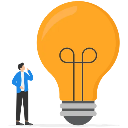 Smart entrepreneur thinking with big oversized idea light bulb Illustration