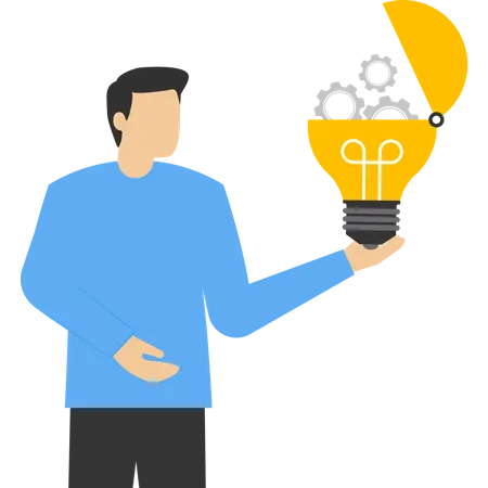 A Smart Entrepreneur With An Innovative Light Bulb And A Cog Inside And A Cog To Invent New Technologies To Solve Business Problems Innovation Ideas Creativity Or Imagination For Business Success Illustration