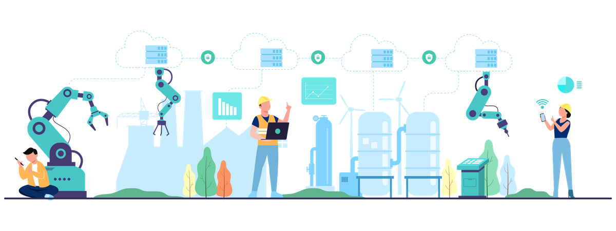 Smart Factory mit Maschine  Illustration