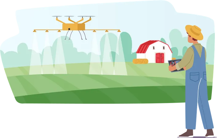 Smart Farm With Drone Control Illustration