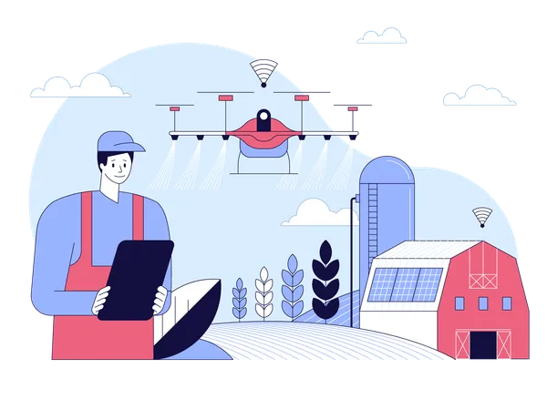 Smart farm with drone control  Illustration