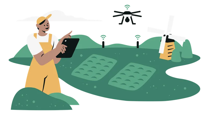 Smart Farming using Digital Technologies and Drone  Illustration