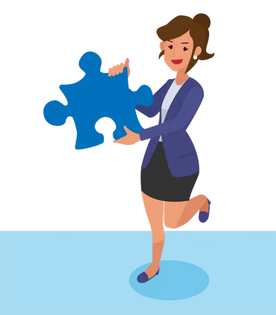 The Female Employee Brought A Jigsaw To Complete The Task Illustration