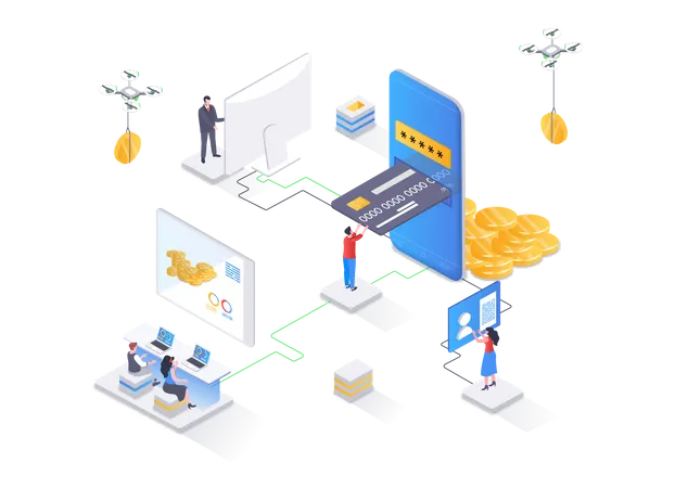 Application de finance intelligente, transactions monétaires et paiements  Illustration